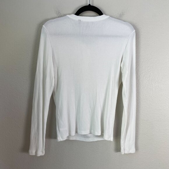 Theory Womens Large White Long Sleeve Henley Shirt Ribbed Stretch Top - Picture 8 of 8